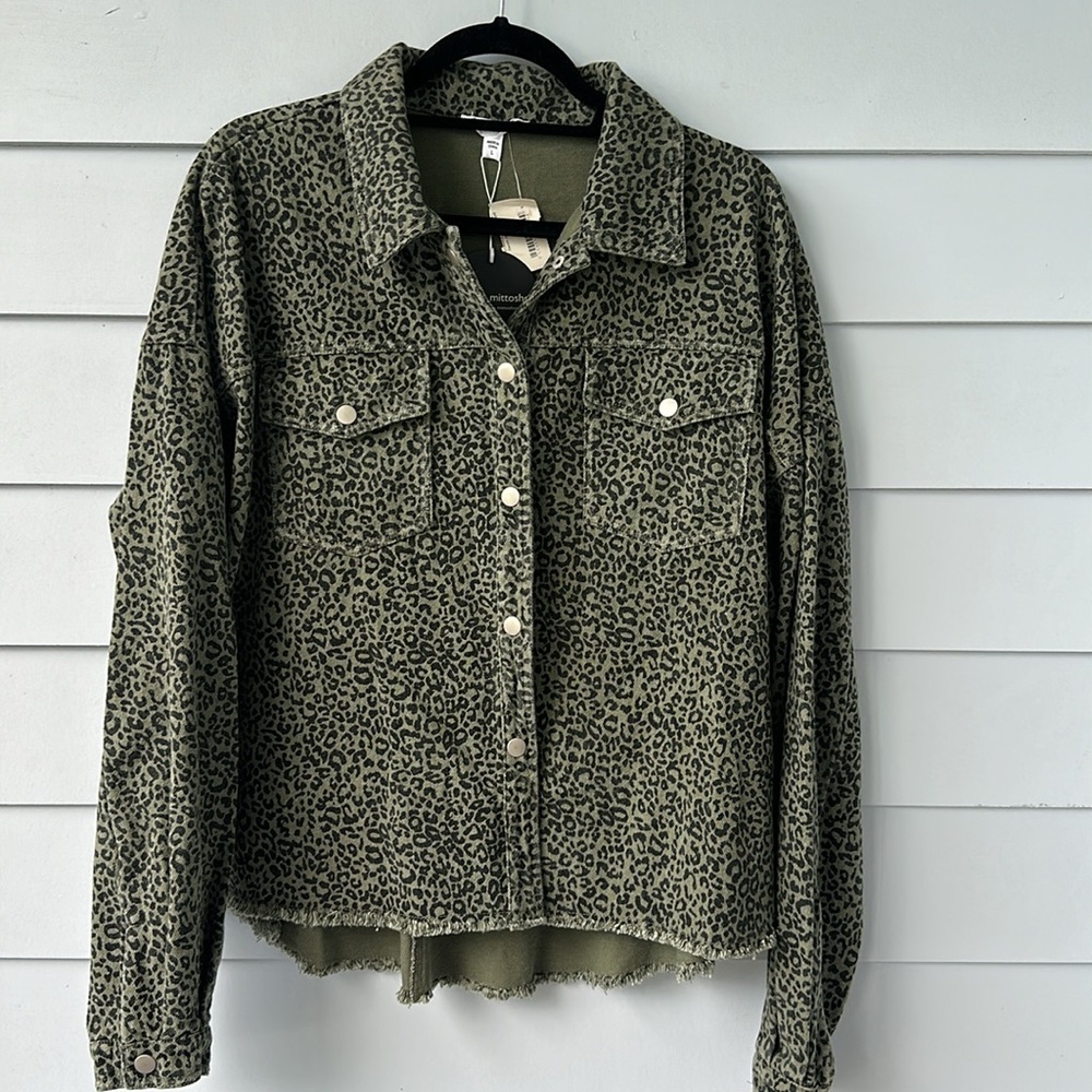 ☀️BOGO Item NWT mittoshop Olive Green and Black Leopard Denim Jacket☀️